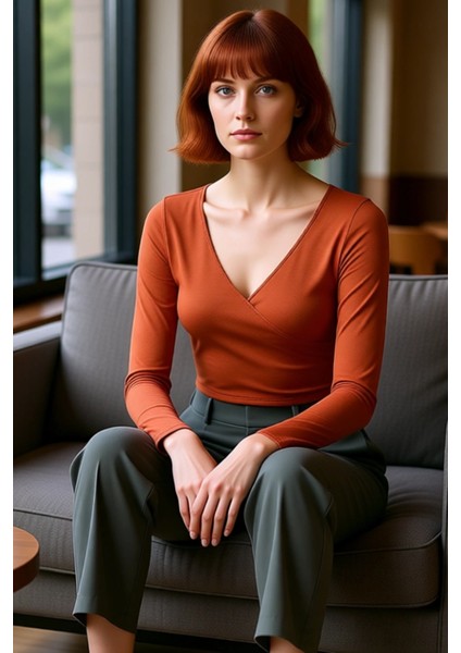 Moda Kruvaze Örme Slim Düz Desen Casual Günlük Crop Uzun Kol Bluz fırsatları