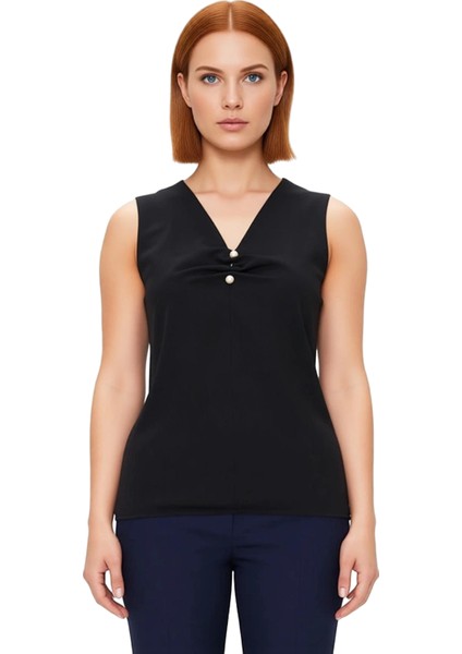 Kadınlar Için Şık V Yaka Kolsuz Bluz Inci Detaylı Zarif Tasarım Kaliteli Şık Rahat Modern Zarif fiyatları