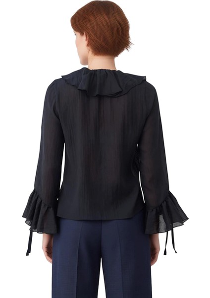 Kadın Vual Kumaşlı Uzun Kollu Bağcıklı Bluz Kaliteli Şık Rahat Modern Zarif Günlük fiyatları