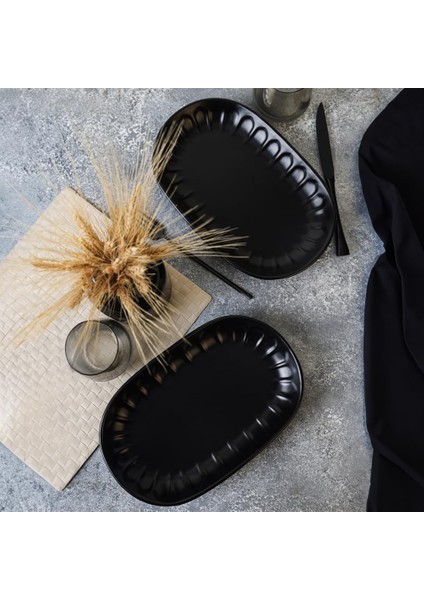 Mat Siyah Kayık Tabak 29 cm 2 Adet 956