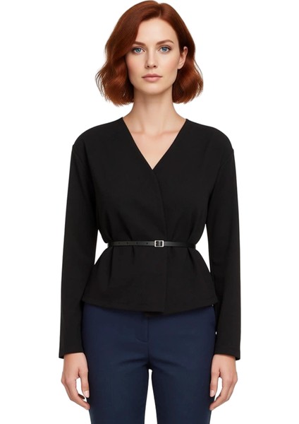 Kadın Uzun Kollu Kruvaze V Yaka Örme Üst Kaliteli Şık Rahat Modern Zarif Günlük fiyatları