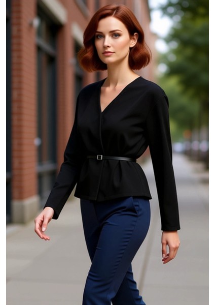 Kadın Uzun Kollu Kruvaze V Yaka Örme Üst Kaliteli Şık Rahat Modern Zarif Günlük fırsatları