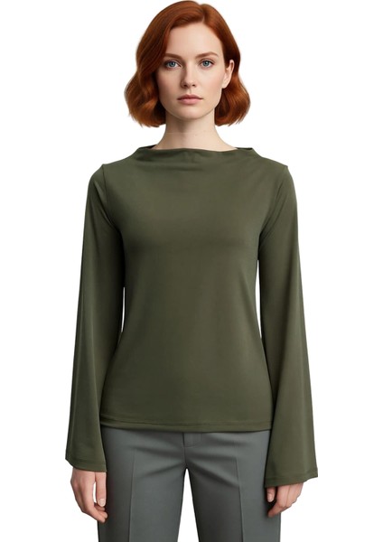 Kadın Moda Şık Üst Giyim Regular Kayık Yaka Ispanyol Kol Relaxed Kalıp Örme Rahat Kalıp Esnek Bluz fiyatları