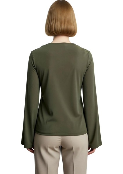 Kadın Moda Şık Üst Giyim Regular Kayık Yaka Ispanyol Kol Relaxed Kalıp Örme Rahat Kalıp Esnek Bluz modelleri