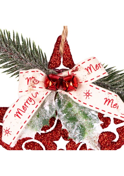 Yılbaşı Süsü, Yıldız, Yılbaşı Dekorlu, Simli, Kırmızı - 10x13 cm fiyatları