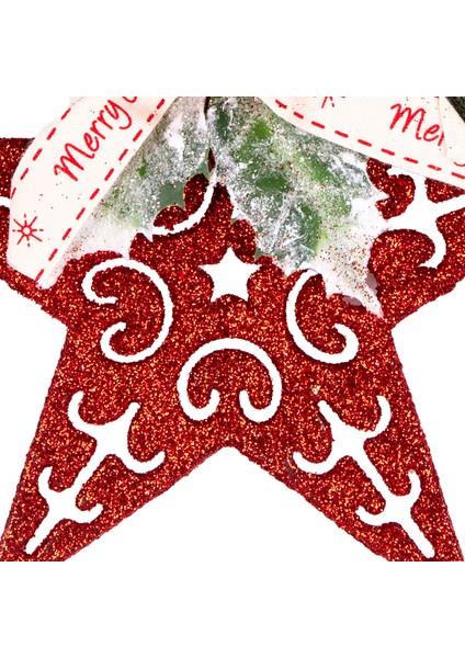 Yılbaşı Süsü, Yıldız, Yılbaşı Dekorlu, Simli, Kırmızı - 10x13 cm modelleri