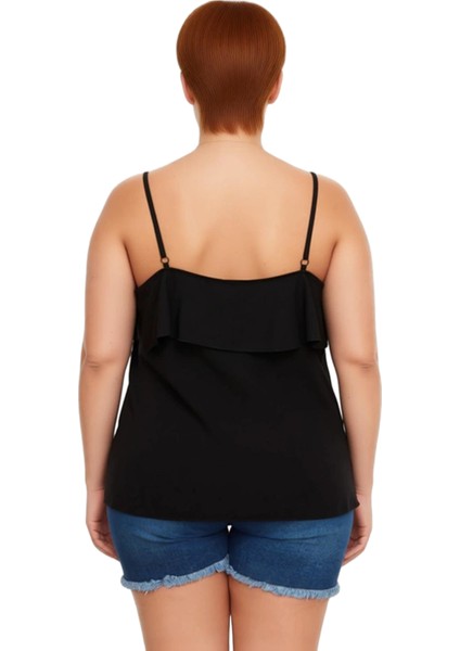 Moda Büyük Beden V Yaka Dokuma Regular Düz Desen Casual Günlük Regular Askılı Kol Bluz modelleri