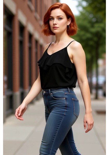 Moda Büyük Beden V Yaka Dokuma Regular Düz Desen Casual Günlük Regular Askılı Kol Bluz fırsatları