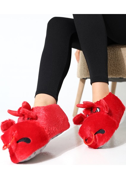 Hayvanlı B20 Boğa Modelli Kışlık Kadın Erkek Panduf Ev Içi Sessiz Taban Panduf