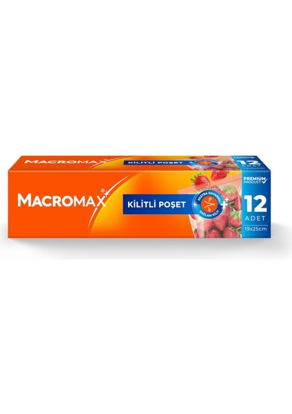 Macromax Fermuarlı Kilitli Poşet 12 Adet (20X25 Cm), Çok Kez Aç Kapa Pratik Saklama Poşeti fiyatları