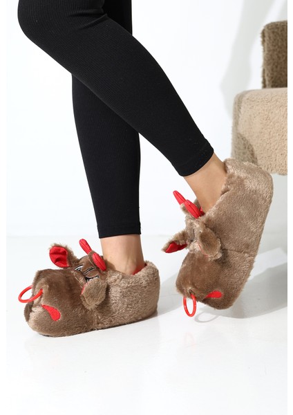 Hayvanlı B20 Boğa Modelli Kışlık Kadın Erkek Panduf Ev Içi Sessiz Taban Panduf