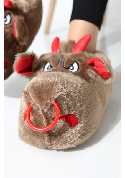 Hayvanlı B20 Boğa Modelli Kışlık Kadın Erkek Panduf Ev Içi Sessiz Taban Panduf fırsatları