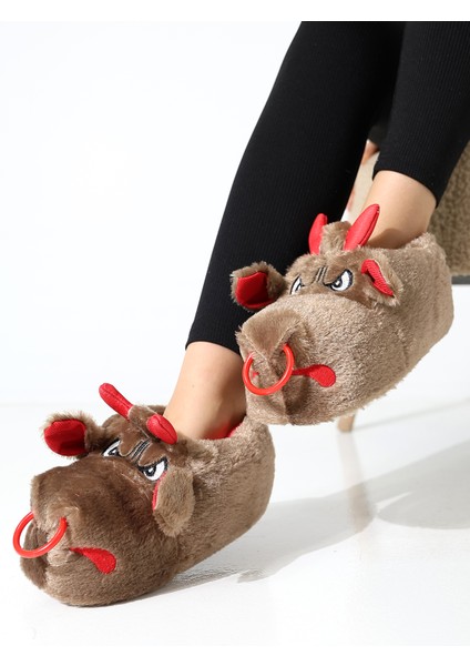 Hayvanlı B20 Boğa Modelli Kışlık Kadın Erkek Panduf Ev Içi Sessiz Taban Panduf indirimleri