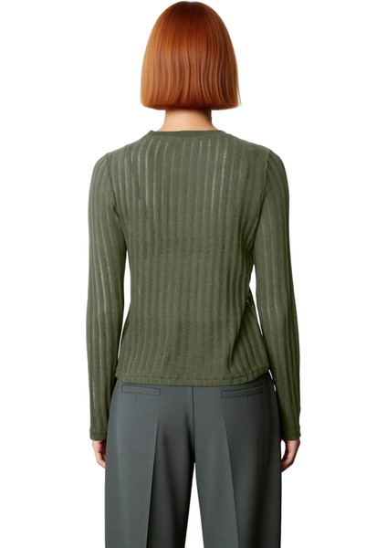 Kadın Moda Şık Regular Bisiklet Yaka Regular Kalıp Örme Transparan Triko Görünümlü Kumaş Boy Bluz modelleri