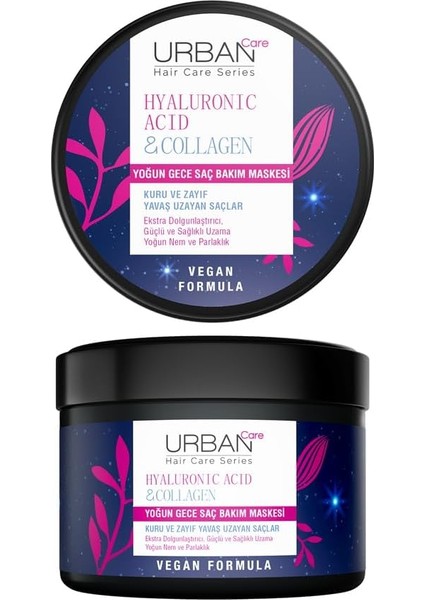 Urban Care Hyaluronik Asit & Kolajen Kuru ve Cansız Saçlara Özel Yoğun Gece Saç Bakım Maskesi 230 Ml-Vegan