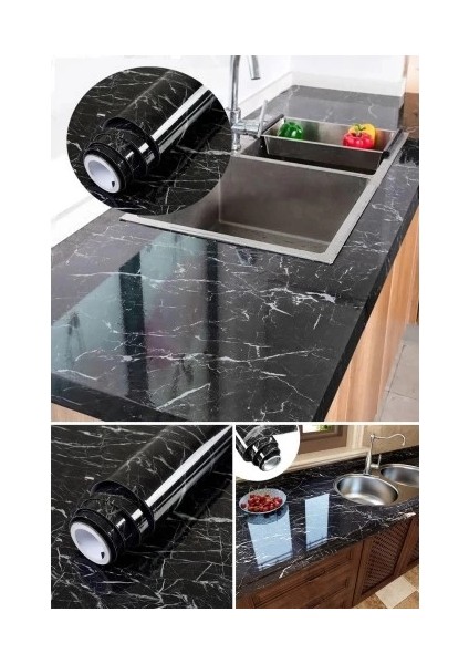 Siyah Mermer Desenli Yapışkanlı Kaplama Kağıdı 5 Metre fırsatları