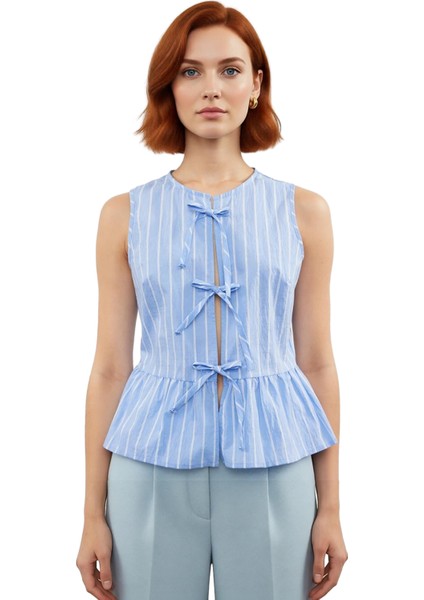 Kadınlar Için Çizgili Kolsuz Bluz Fiyonk Detaylı ve Rahat Kesim Kaliteli Şık Rahat Modern Zarif fiyatları