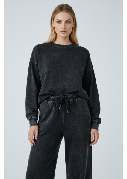 Kadın Antrasit Bol Paça Yüksek Bel Lastikli Geniş Paça Jogger Pantolon-Eşofman Altı fırsatları