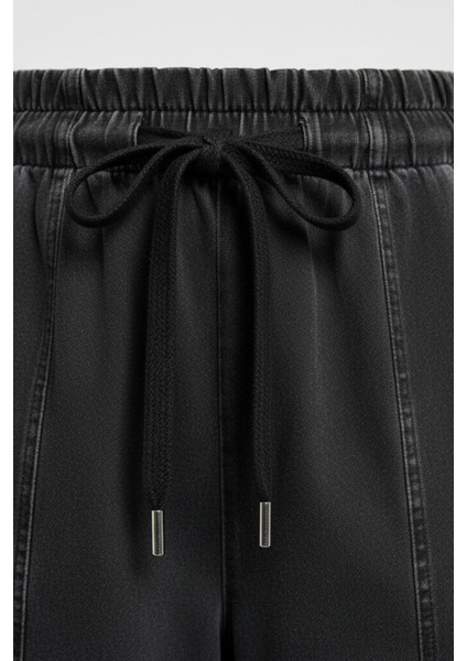 Kadın Antrasit Bol Paça Yüksek Bel Lastikli Geniş Paça Jogger Pantolon-Eşofman Altı indirimleri