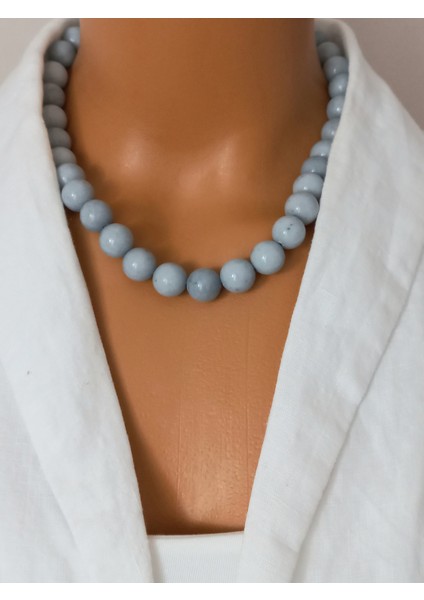 Doğal Taş Kolye ;ceyt Akuamarin Taşı Ile Tasarlanmıştır.