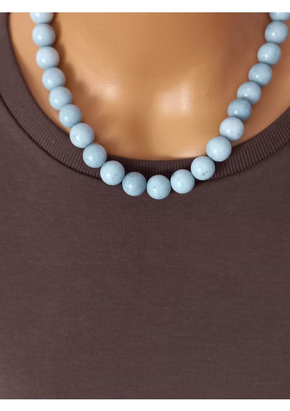 Doğal Taş Kolye ;ceyt Akuamarin Taşı Ile Tasarlanmıştır. modelleri