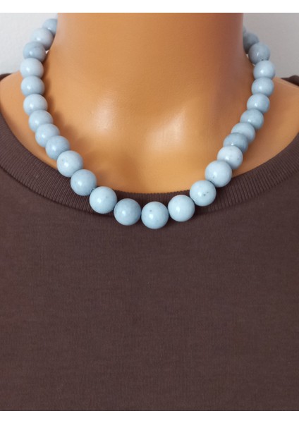 Doğal Taş Kolye ;ceyt Akuamarin Taşı Ile Tasarlanmıştır. indirimleri