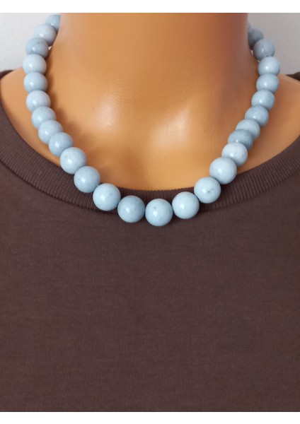 Doğal Taş Kolye ;ceyt Akuamarin Taşı Ile Tasarlanmıştır.