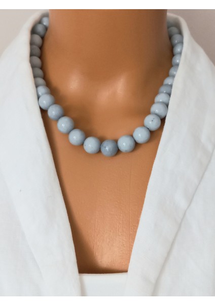 Doğal Taş Kolye ;ceyt Akuamarin Taşı Ile Tasarlanmıştır.