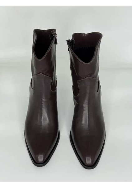 Luxe Kovboy Kadın Bot Siyah ve Kahverengi Büyük Numara Suni Deri Western Tarz