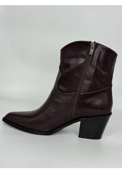 Luxe Kovboy Kadın Bot Siyah ve Kahverengi Büyük Numara Suni Deri Western Tarz