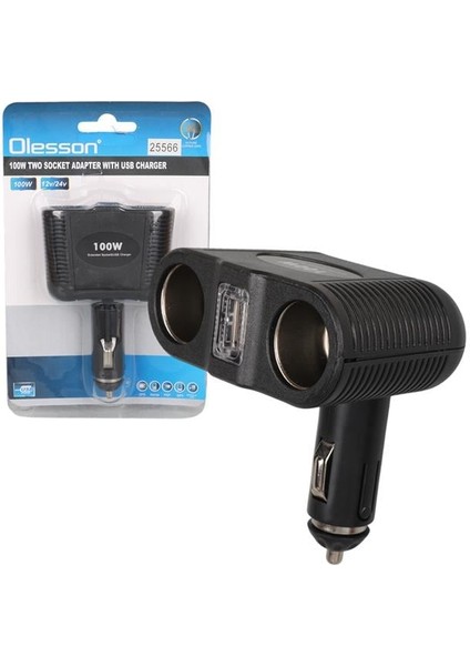 1646 12-24V Tek USB Girişli 100W Çiftli Araç Çakmak Çoklayıcı
