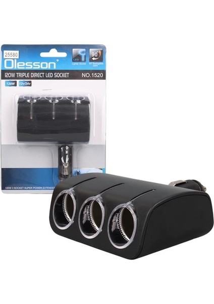 1520 12-24V 120W 3'lü Araç Çakmak Çoklayıcı