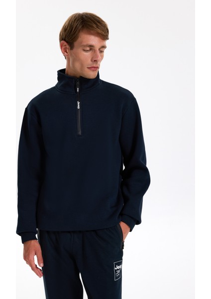 Dik Yaka Düz Lacivert Erkek Sweatshırt C4WM-SWT4256