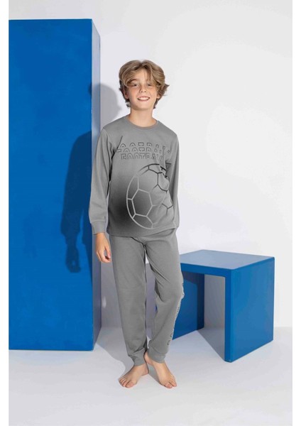 Tarık 5-9 Yaş Erkek Çocuk Top Pano Baskılı Interlok Pijama Takımı 4115270 - Gri