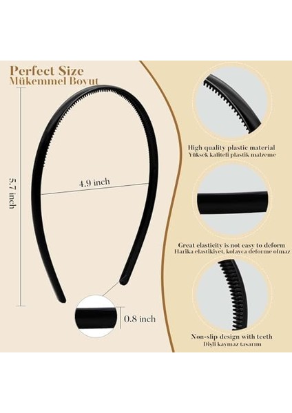 x Spring Saten Saç Bantları, 4&apos;lü Paket, 3 cm Genişliğinde, Kadınlar ve Kızlar Için Kaymaz Moda Saç Bantları, Dıy Tatil Kostümü Saç Aksesuarları - Siyah