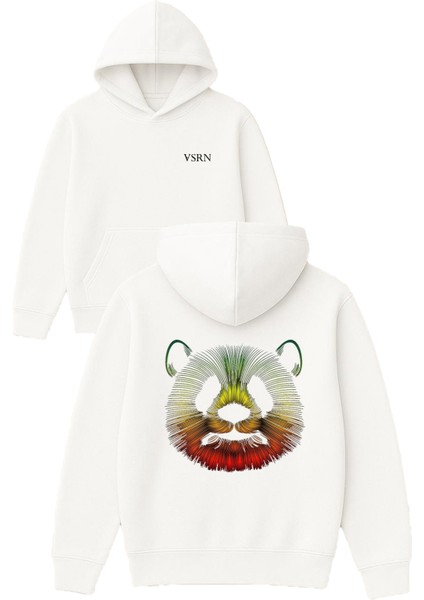 Hipnotik Panda Tasarım Baskılı Oversize Beyaz Kapüşonlu Sweatshirt
