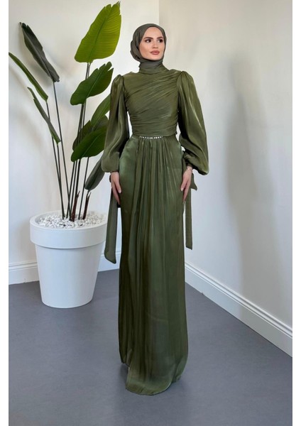 Cleane Beli Taşlı Ja Jan Abiye Haki