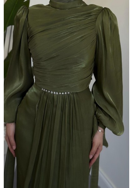 Cleane Beli Taşlı Ja Jan Abiye Haki modelleri