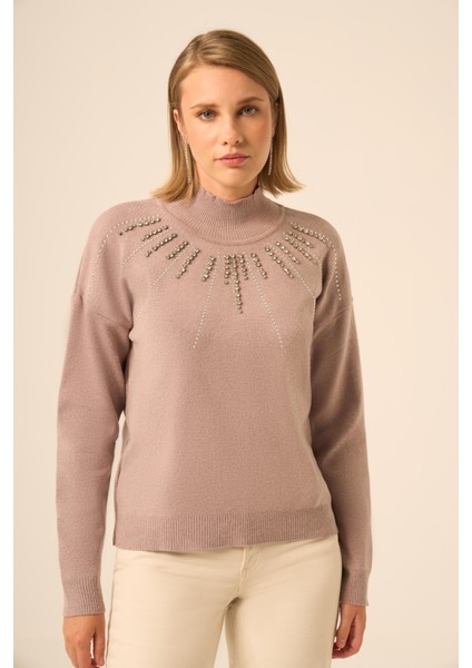 Kadın Işleme Detay Kazak Vizon 25194 fiyatları