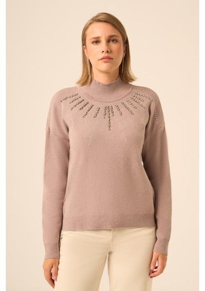 Kadın Işleme Detay Kazak Vizon 25194 modelleri