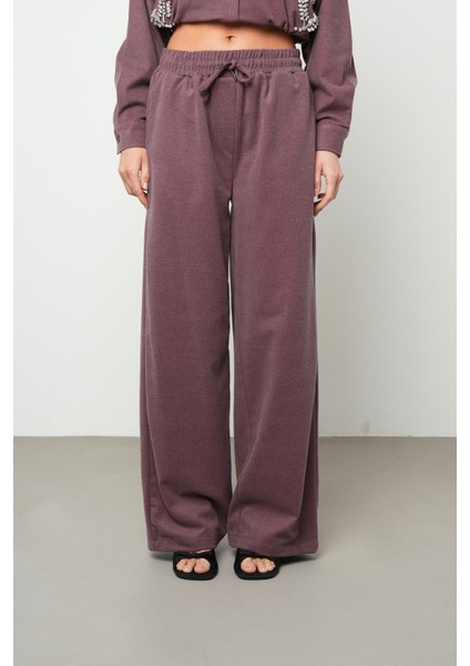 Kadın Bol Paça Rahat Kalıp Düz Renk Kumaş Pantolon