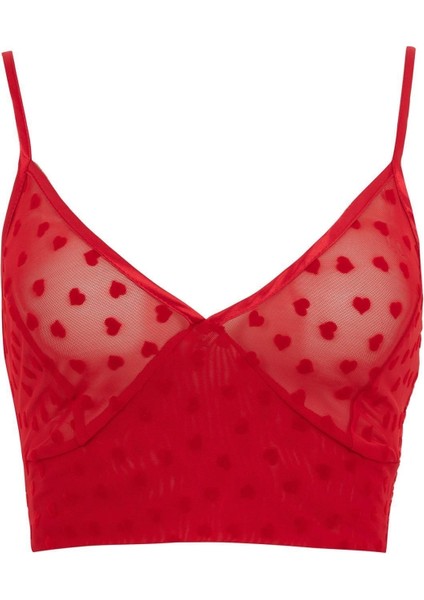 Fall In Love Regular Fit Kalp Desenli ve Tül Detaylı Ip Askılı top