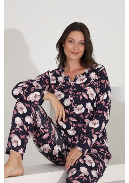 %100 Pamuk Uzun Kol Kadın Pijama Takımı 98287 modelleri