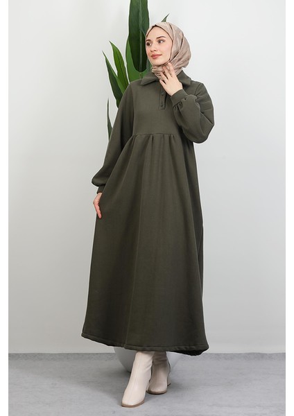 Şevval Düğmeli Elbise Haki