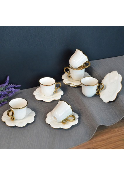 Jessica 6'lı Kahve Fincanı - Beyaz / Sarı