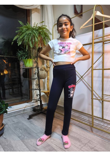 Kız Çocuk Tayt Kışlık Şardonlu Pamuklu Beli Lastikli Kuromi Lacivert fiyatları