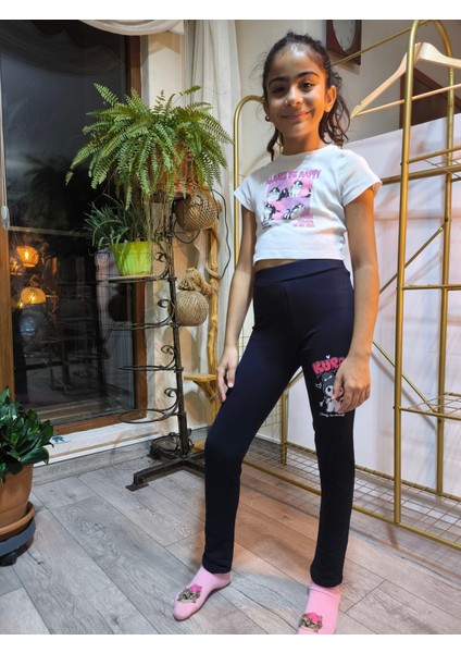 Kız Çocuk Tayt Kışlık Şardonlu Pamuklu Beli Lastikli Kuromi Lacivert modelleri