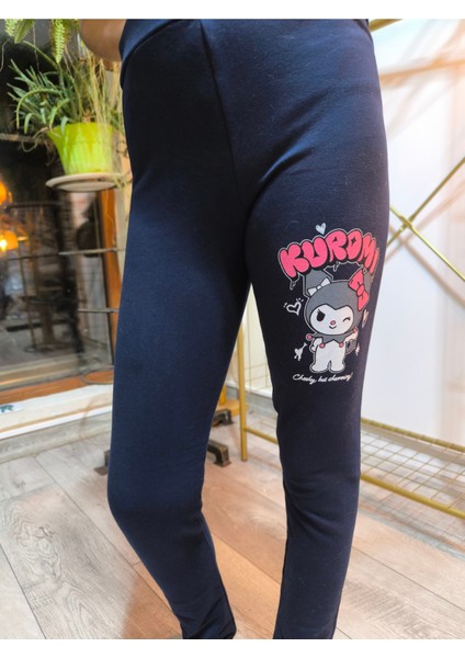 Kız Çocuk Tayt Kışlık Şardonlu Pamuklu Beli Lastikli Kuromi Lacivert fırsatları