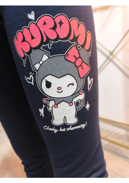 Kız Çocuk Tayt Kışlık Şardonlu Pamuklu Beli Lastikli Kuromi Lacivert indirimleri