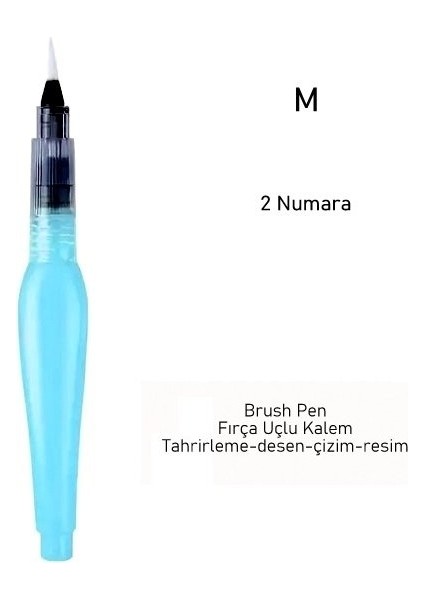 Fırça Uçlu, Brush Pen, Sulu Boya, Su ve Mürekkep Hazneli, Boyama Kalem Mavi-M Beden